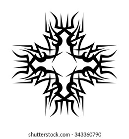Tribal tattoo design  vector sketch. Cross art pattern. Simple logo. Designer isolated abstract element for arm, leg, shoulder men and women on white background.