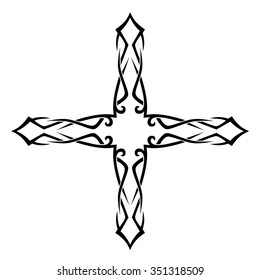 Tribal tattoo design  vector sketch. Cross art pattern. Simple logo. Designer isolated abstract element for arm, leg, shoulder men and women on white background.