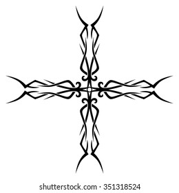 Tribal tattoo design  vector sketch. Cross art pattern. Simple logo. Designer isolated abstract element for arm, leg, shoulder men and women on white background.