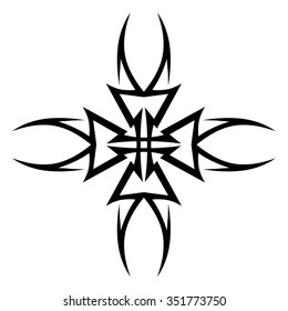 Tribal tattoo design  vector sketch. Cross art pattern. Simple logo. Designer isolated abstract element for arm, leg, shoulder men and women on white background.