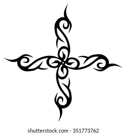 Tribal tattoo design  vector sketch. Cross art pattern. Simple logo. Designer isolated abstract element for arm, leg, shoulder men and women on white background.