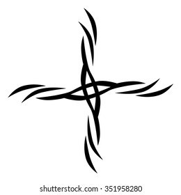 Tribal tattoo design  vector sketch. Cross art pattern. Simple logo. Designer isolated abstract element for arm, leg, shoulder men and women on white background.