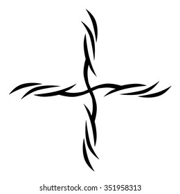 Tribal tattoo design  vector sketch. Cross art pattern. Simple logo. Designer isolated abstract element for arm, leg, shoulder men and women on white background.