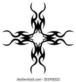 Tribal tattoo design  vector sketch. Cross art pattern. Simple logo. Designer isolated abstract element for arm, leg, shoulder men and women on white background.