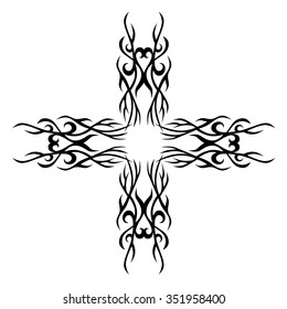 Tribal tattoo design  vector sketch. Cross art pattern. Simple logo. Designer isolated abstract element for arm, leg, shoulder men and women on white background.