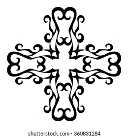 Tribal tattoo design  vector sketch. Cross art pattern. Simple logo. Designer isolated abstract element for arm, leg, shoulder men and women on white background.