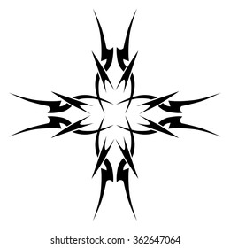Tribal tattoo design  vector sketch. Cross art pattern. Simple logo. Designer isolated abstract element for arm, leg, shoulder men and women on white background.