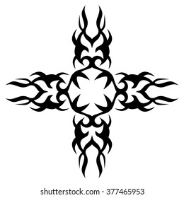 Tribal tattoo design  vector sketch art cross pattern. Simple logo. Designer isolated abstract element for arm, leg , shoulder men and women on white background.
