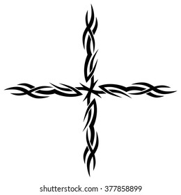 Tribal tattoo design  vector sketch art cross pattern. Simple logo. Designer isolated abstract element for arm, leg , shoulder men and women on white background.
