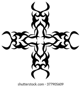 Tribal tattoo design  vector sketch art cross pattern. Simple logo. Designer isolated abstract element for arm, leg , shoulder men and women on white background.