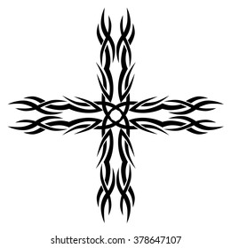 Tribal tattoo design  vector sketch art cross pattern. Simple logo. Designer isolated abstract element for arm, leg , shoulder men and women on white background.