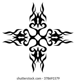 Tribal tattoo design  vector sketch art cross pattern. Simple logo. Designer isolated abstract element for arm, leg , shoulder men and women on white background.