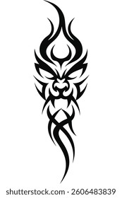 Tribal tattoo design with wings featuring animal and fire elements