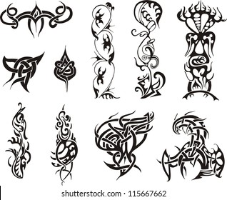 Tribal tattoo designs. Set of vector illustrations.
