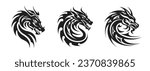 Tribal tattoo of the dragon head silhouette ornament flat style design vector illustration set isolated on white background. Chinese symbol and fantasy mascot monster for design ideas and tattoos.