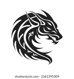 Tribal tattoo of the dragon head silhouette ornament flat style design vector illustration isolated on white background. Chinese symbol and fantasy mascot monster for design ideas and tattoos.