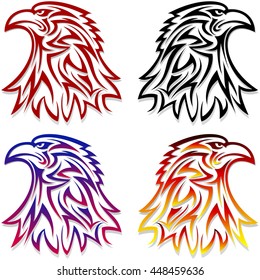 Tribal tattoo Eagle head symbol looking to the left and right; Vector set Eps8