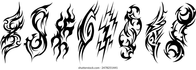 Tribal tattoo hand drawn collection. Silhouette illustration. Isolated abstract design elements set ready for vinyl cutting.