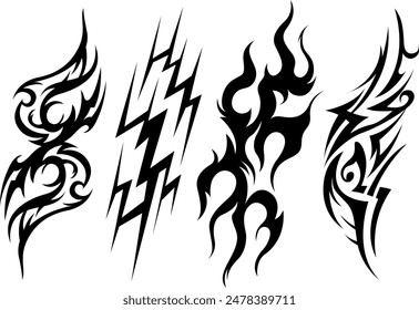 Tribal tattoo hand drawn collection. Silhouette illustration. Isolated abstract design elements set ready for vinyl cutting.