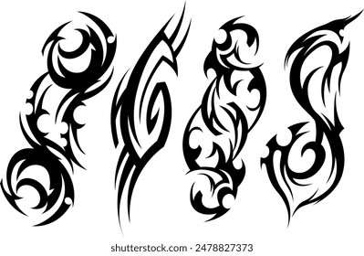 Tribal tattoo hand drawn collection. Silhouette illustration. Isolated abstract design elements set ready for vinyl cutting.