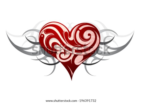 Tribal Tattoo Heart Shape Stock Vector (Royalty Free) 196391732