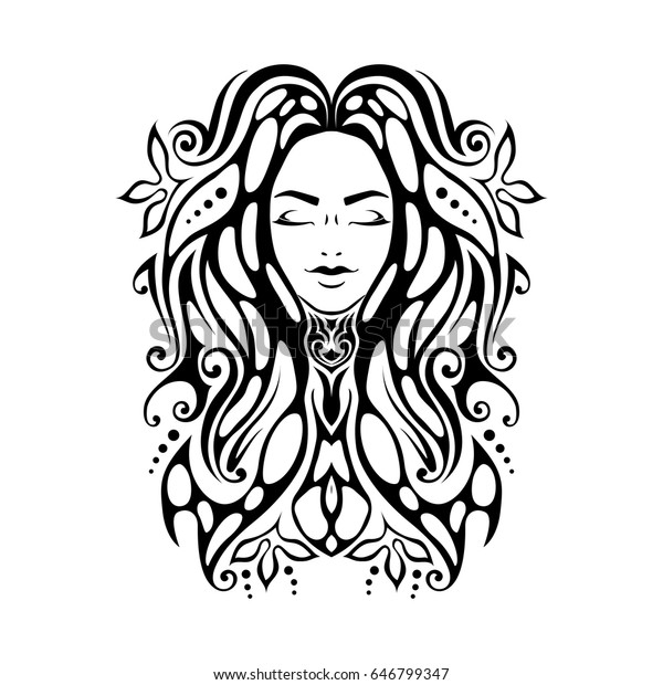 Tribal Tattoo Illustration Girl Face Close Stock Vector (Royalty Free ...