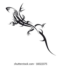 tribal tattoo illustration of a lizard on white background