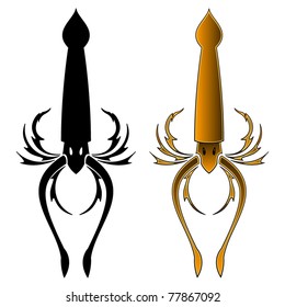 Tribal tattoo inspired squid design in color and black & white