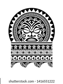 tribal tattoo maori tiki face pattern, art ethnic sleeve vector, aboriginal shoulder sun