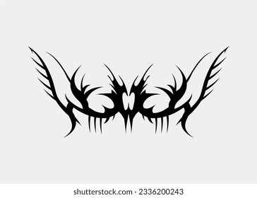 Tribal tattoo motif of a dragon's head with lots of thorns