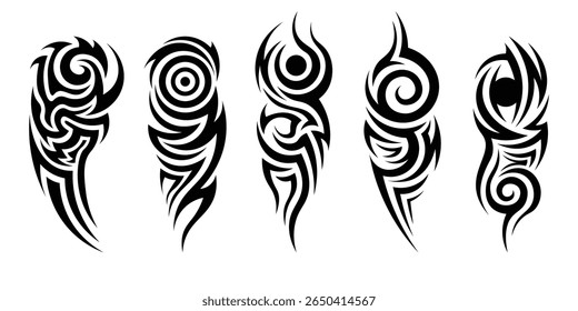Tatuagem tribal. Estilo neotribal de tatuagem da velha escola. defina ícones vetoriais. tatuagem tribal isolada no fundo branco. Ilustração vetorial
