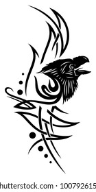 Tribal tattoo ornament with raven head.