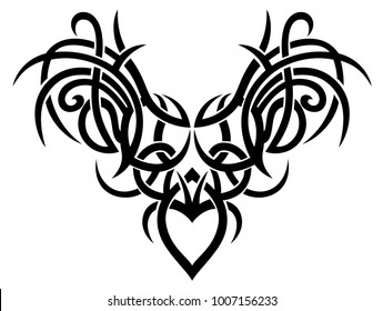 Tribal Tattoo ornament with wings and heart.