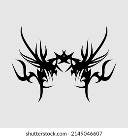 tribal tattoo pattern vector, lion, monster, spooky, sharp, symmetrical, black, metal, gothic, body decoration