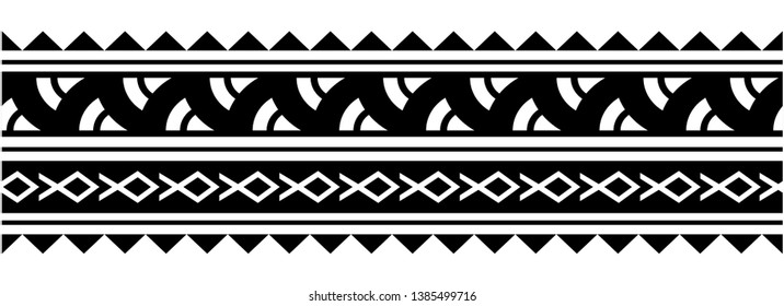 Tribal tattoo polynesian maori pattern bracelet, polynesian  tribal ornament, samoan design black border seamless vector isolated on white background