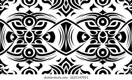 Tribal Tattoo Seamless Pattern, Vector geometric seamless pattern, Modern geometric background with abstract shapes, Endless abstract texture	