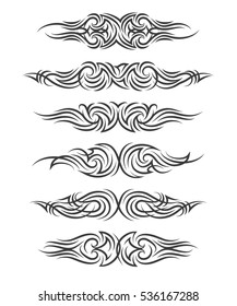 Tribal tattoo set. Six tribal tattoo in polynesian style on white background. Vector illustration.