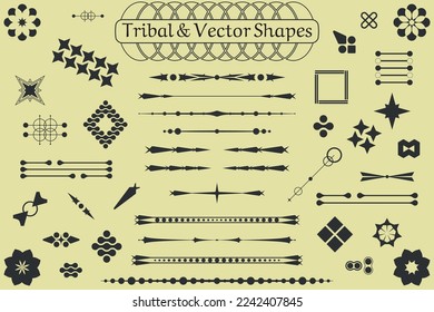 tribal tattoo and shapes set for frame and label and pattern