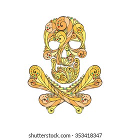 Tribal tattoo skull. Ornate patterned illustration.