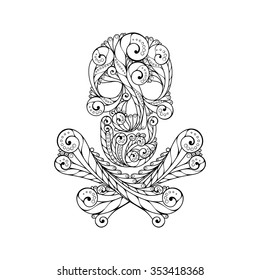Tribal tattoo skull. Ornate patterned illustration.