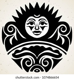 Tribal tattoo with the sun. Authentic artwork with a symbol of the totem. Stock Vector Graphics clipart Tattoos like Maui