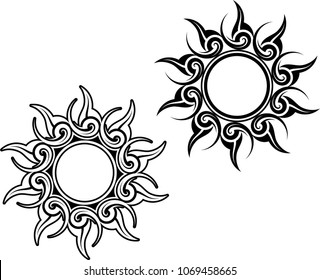 Tribal Tattoo Sun Design Vector Art Illustration