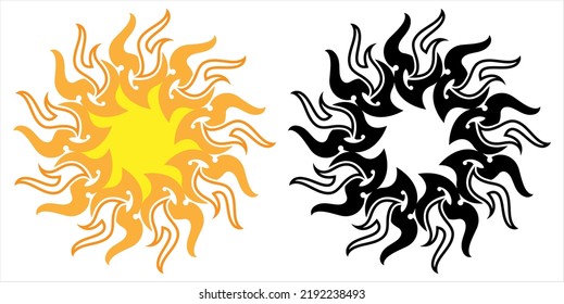 Tribal Tattoo Sun, Sun Flame, Sunburst, Vector Art Illustration