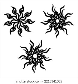 Tribal Tattoo Sun, Sun Flame, Sunburst, Vector Art Illustration