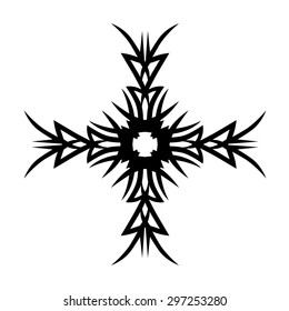 Tribal tattoo vector design sketch. Art cross decorative black ornament. Simple logo on white background. Designer isolated abstract element for arm, leg, shoulder men and women.