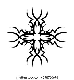 Tribal tattoo vector design sketch. Art cross decorative black ornament. Simple logo on white background. Designer isolated abstract element for arm, leg, shoulder men and women.