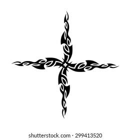 Tribal tattoo vector design sketch. Art cross decorative black ornament. Simple logo on white background. Designer isolated abstract element for arm, leg, shoulder men and women.