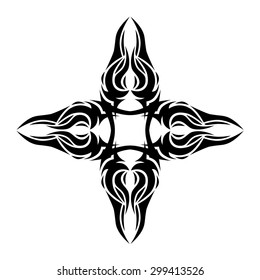 Tribal tattoo vector design sketch. Art cross decorative black ornament. Simple logo on white background. Designer isolated abstract element for arm, leg, shoulder men and women.