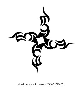 Tribal tattoo vector design sketch. Art cross decorative black ornament. Simple logo on white background. Designer isolated abstract element for arm, leg, shoulder men and women.