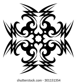 Tribal tattoo vector design sketch. Art cross decorative black ornament. Simple logo on white background. Designer isolated abstract element for arm, leg, shoulder men and women.